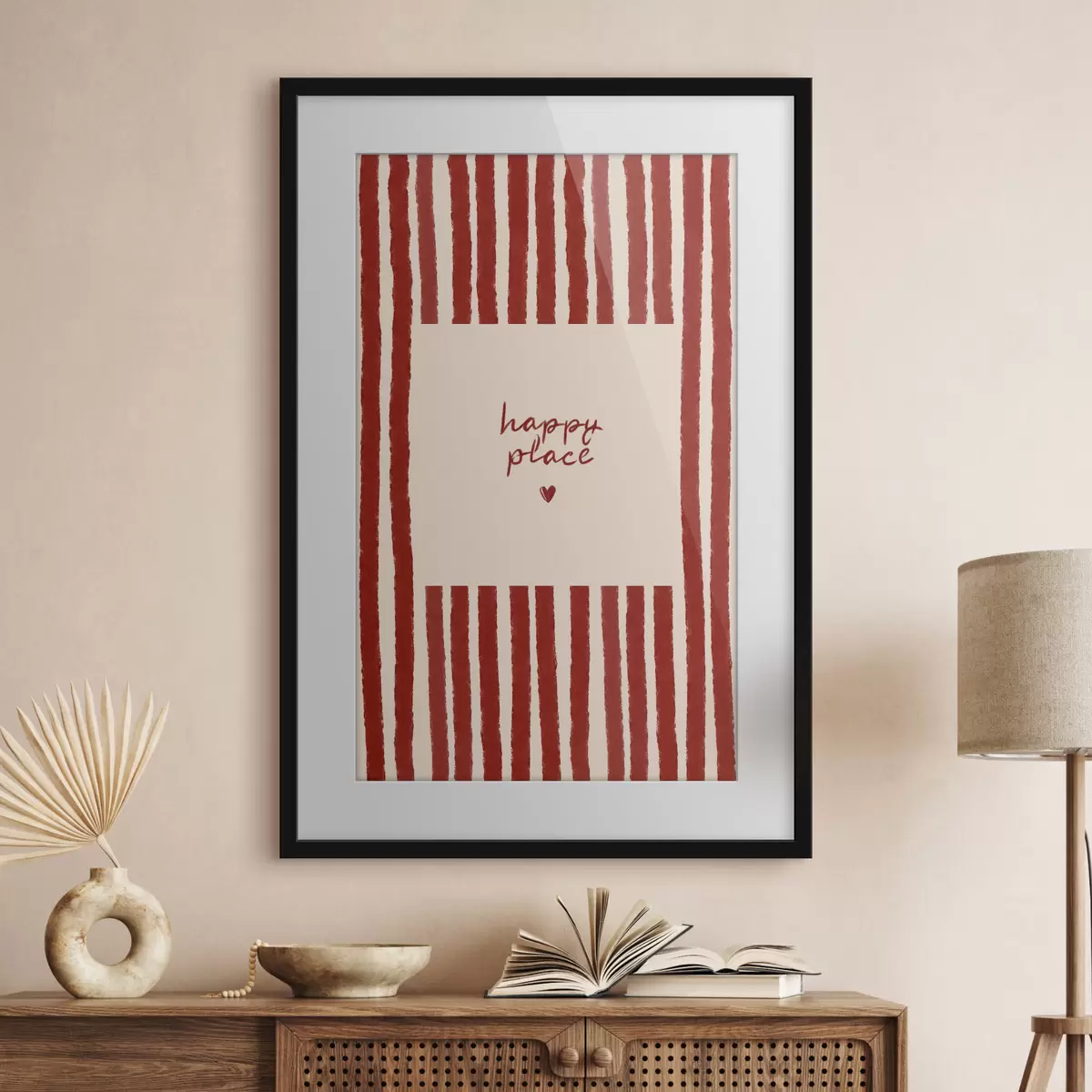 Poster Strisce rosse con testo "happy place" f48025