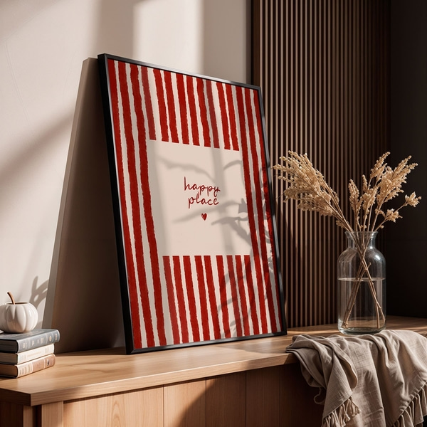 Strisce rosse con testo "happy place"