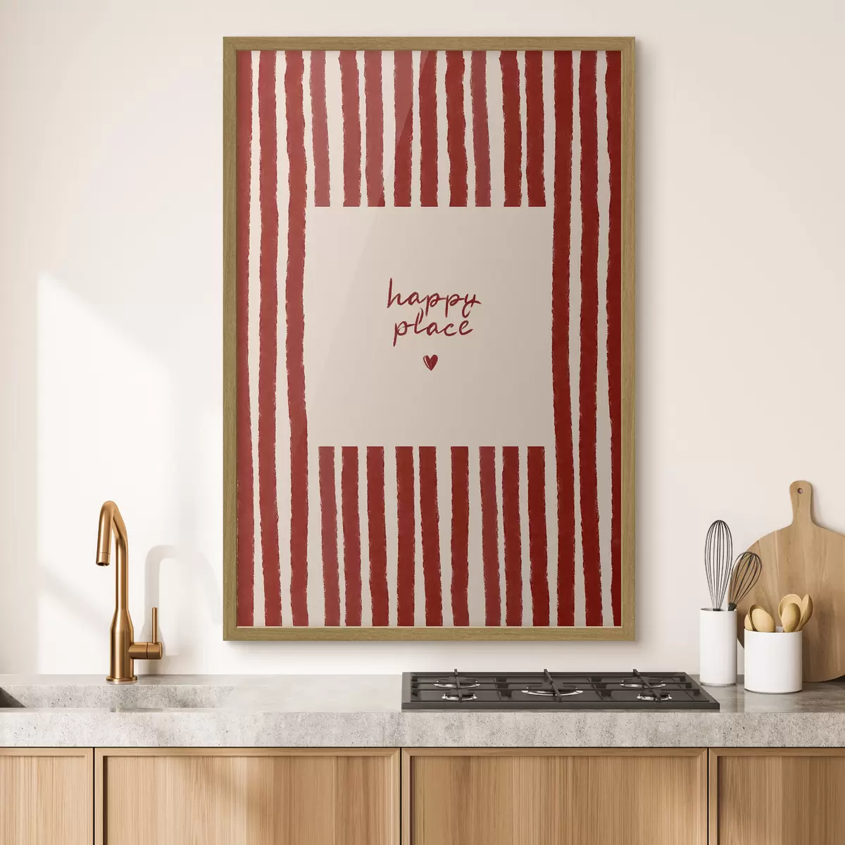 Poster Strisce rosse con testo "happy place" f48025