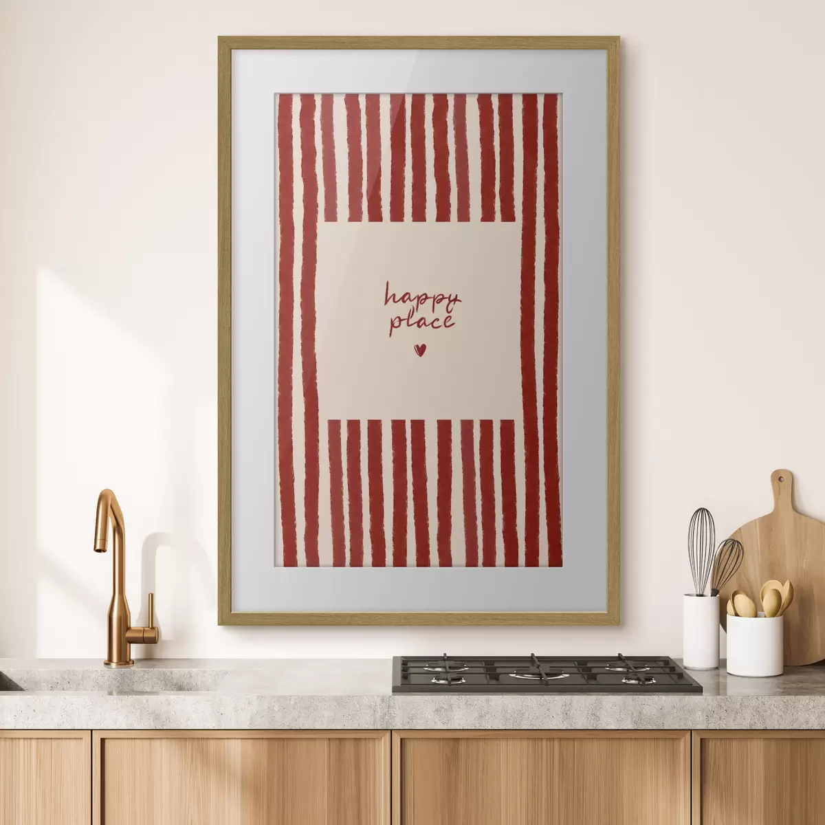 Poster Strisce rosse con testo "happy place" f48025