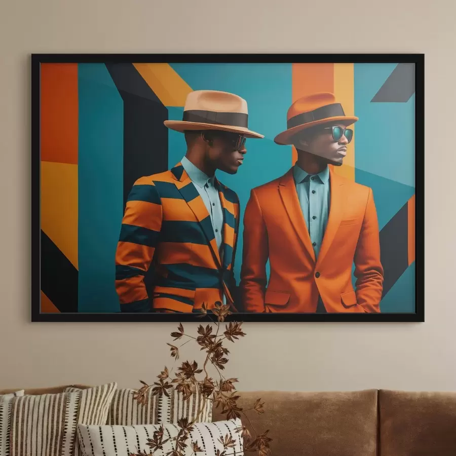 carta da parati Due uomini in abiti eleganti e cappelli nr. f48091