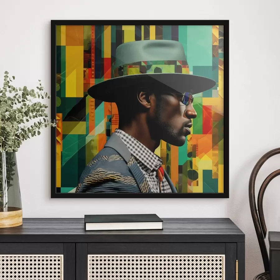 carta da parati Ritratto di uomo con cappello su sfondo vivace nr. f48100