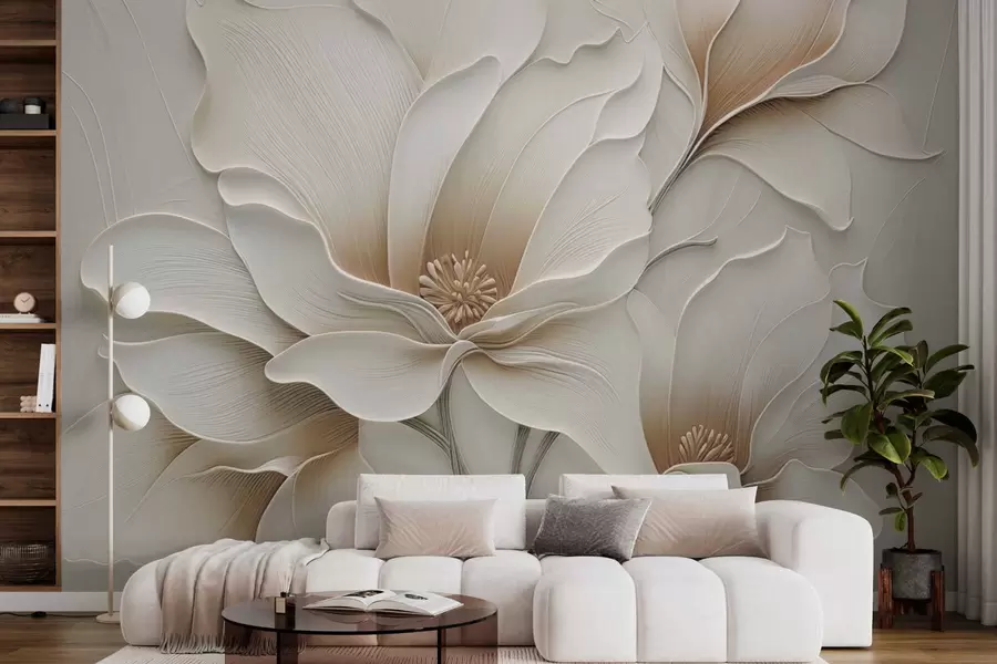 Carta da parati Floreale Rilievo floreale beige in rilievo, primo piano n. w05269