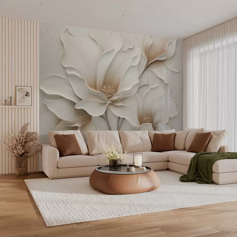 carta da parati Rilievo floreale beige in rilievo, primo piano nr. w05269