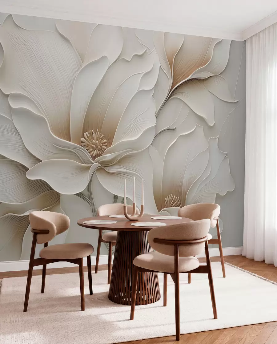 Carta da parati Floreale Rilievo floreale beige in rilievo, primo piano n. w05269