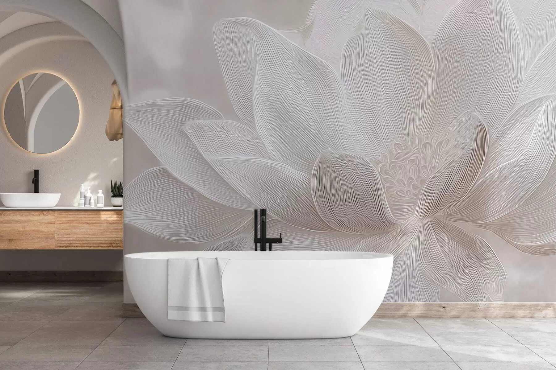 Carta da parati Floreale Onde astratte che fluiscono in tonalità beige chiaro n. w05266