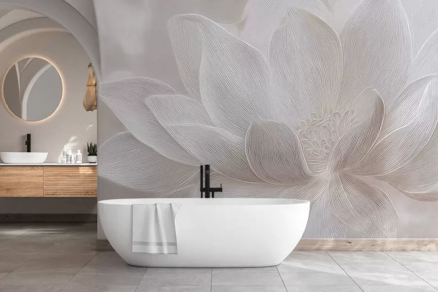 Carta da parati Floreale Onde astratte che fluiscono in tonalità beige chiaro n. w05266