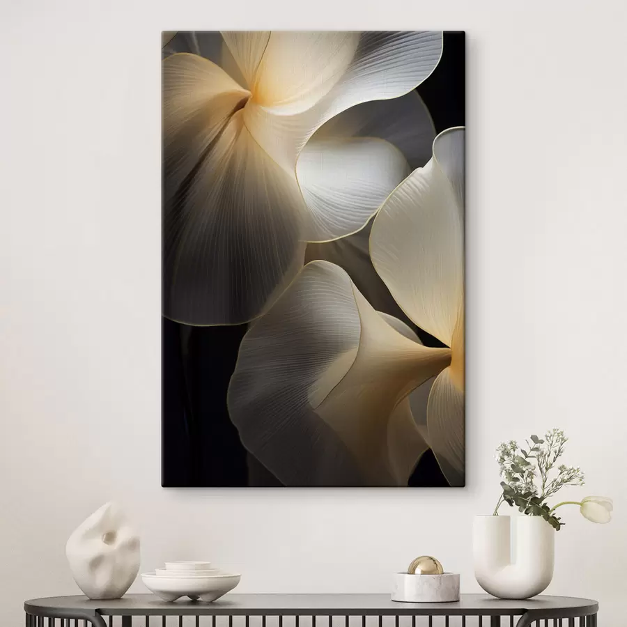 carta da parati Petali astratti fluidi e traslucidi con linee delicate, su sfondo scuro nr. s47859