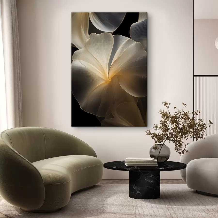 carta da parati Petali astratti fluidi e traslucidi con linee delicate, su sfondo scuro nr. s47860