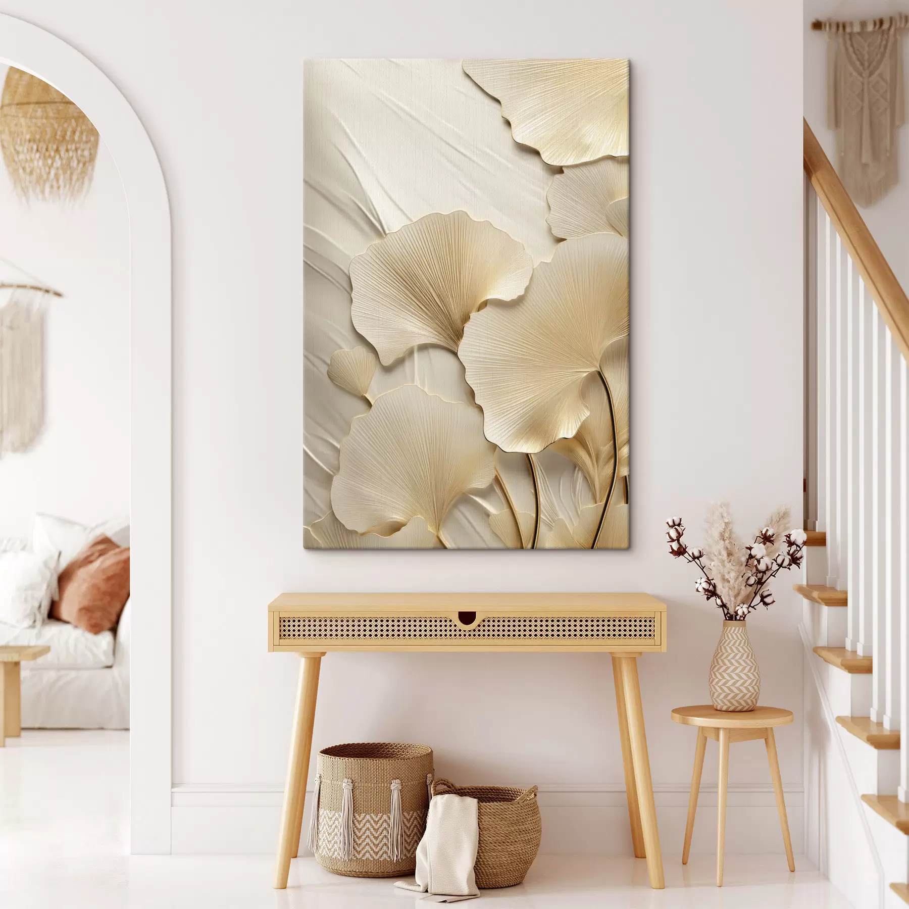 carta da parati Foglie astratte di ginkgo su uno sfondo leggero e strutturato, composizione elegante e astratta nr. s47867