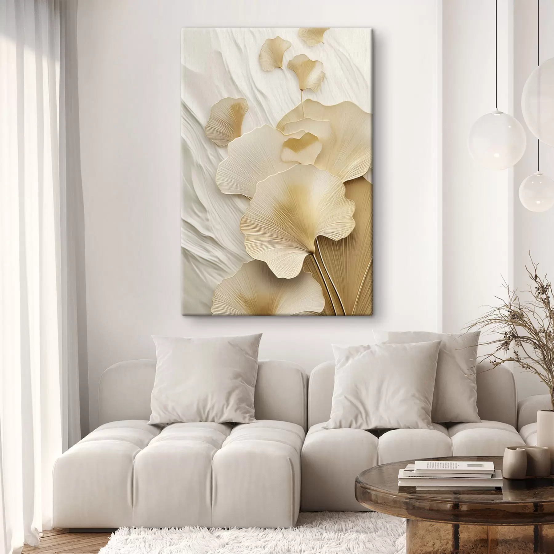 carta da parati Foglie astratte di ginkgo su uno sfondo leggero e strutturato, composizione elegante e astratta nr. s47868