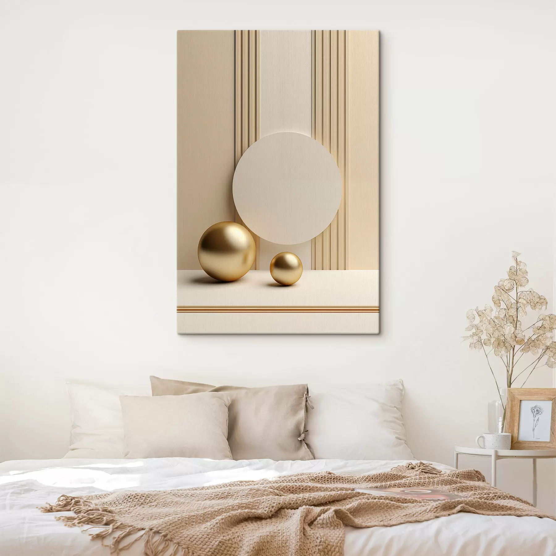 carta da parati Astratto beige arte moderna con linee verticali e sfere nr. s47872