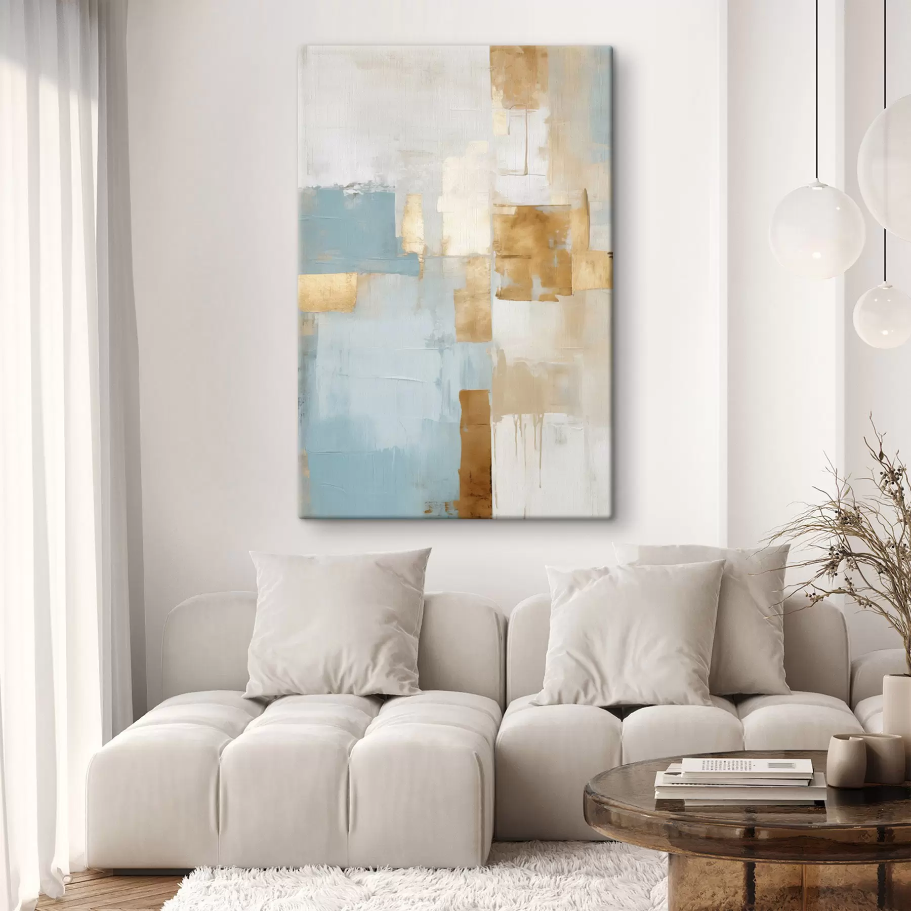 carta da parati Forme geometriche astratte con colori giallo, blu e bianco, composizione minimalista e materica nr. s47882