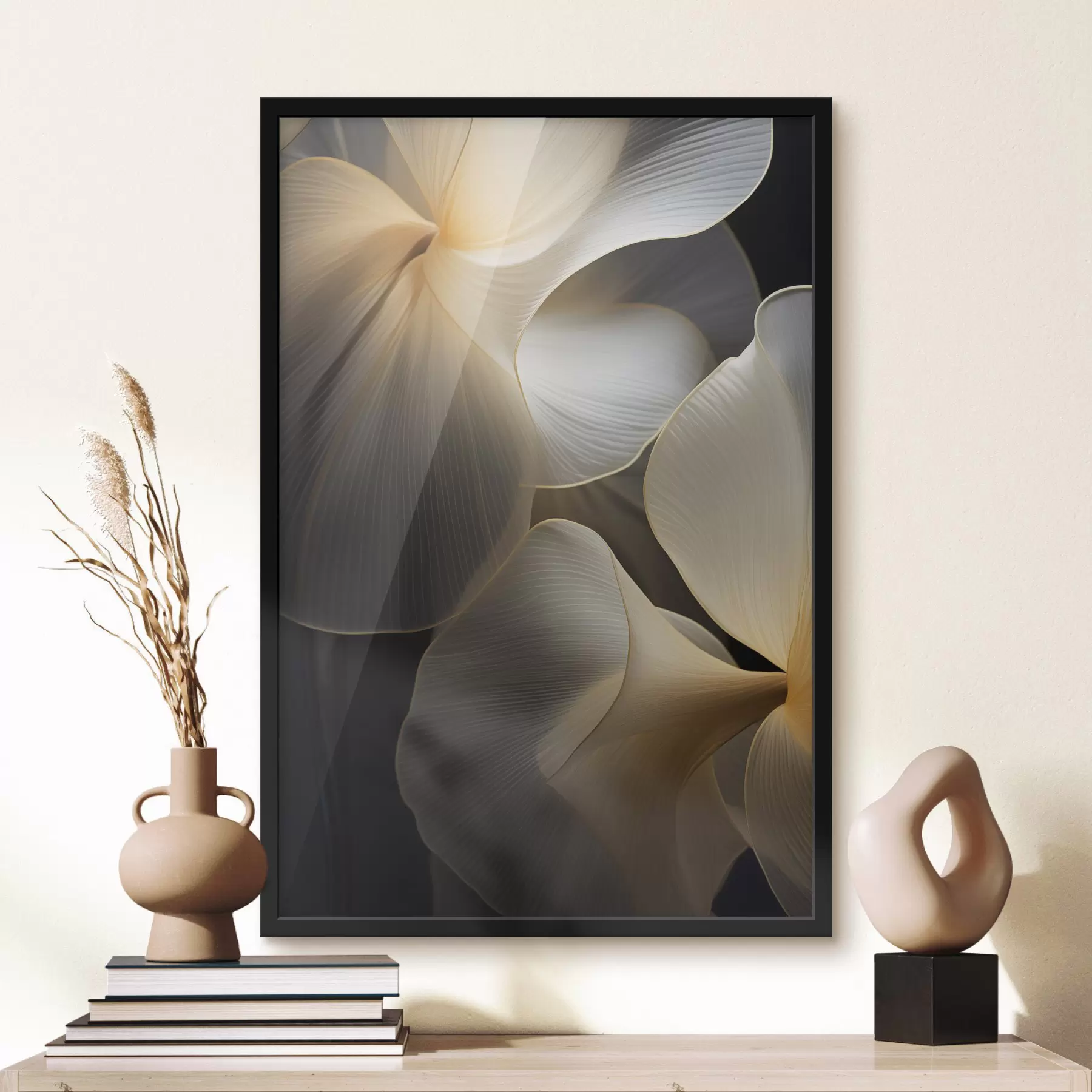 carta da parati Petali astratti fluidi e traslucidi con linee delicate, su sfondo scuro nr. f47859