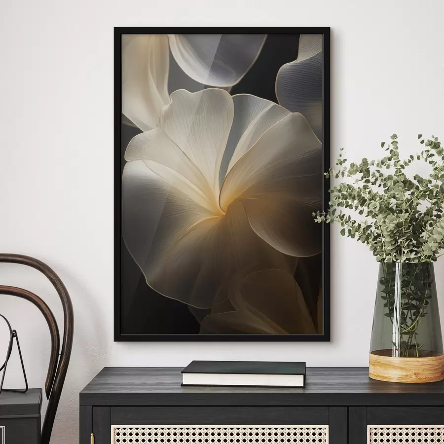 carta da parati Petali astratti fluidi e traslucidi con linee delicate, su sfondo scuro nr. f47860