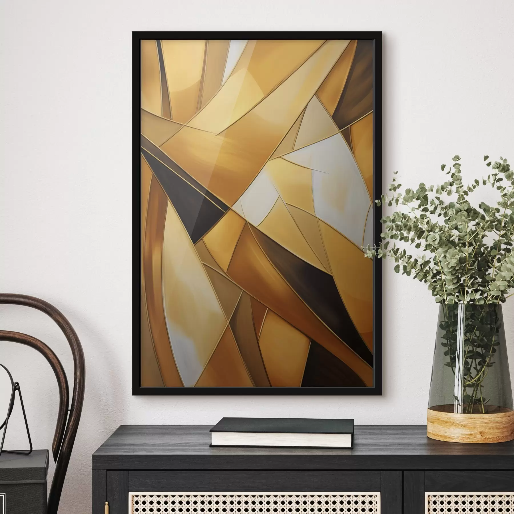 carta da parati Forme geometriche astratte nei toni dell'arancione, del marrone e del bianco con contorni sottili su uno sfondo strutturato nr. f47863