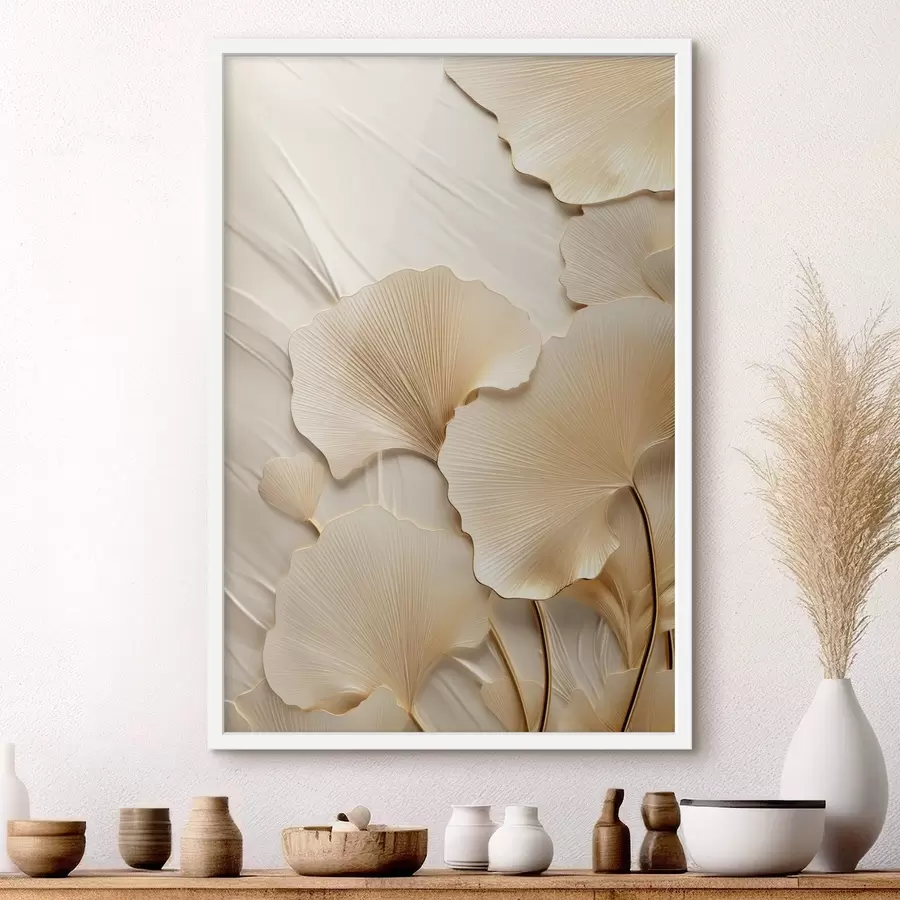 carta da parati Foglie astratte di ginkgo su uno sfondo leggero e strutturato, composizione elegante e astratta nr. f47867