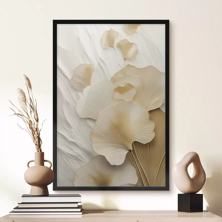 carta da parati Foglie astratte di ginkgo su uno sfondo leggero e strutturato, composizione elegante e astratta nr. f47868