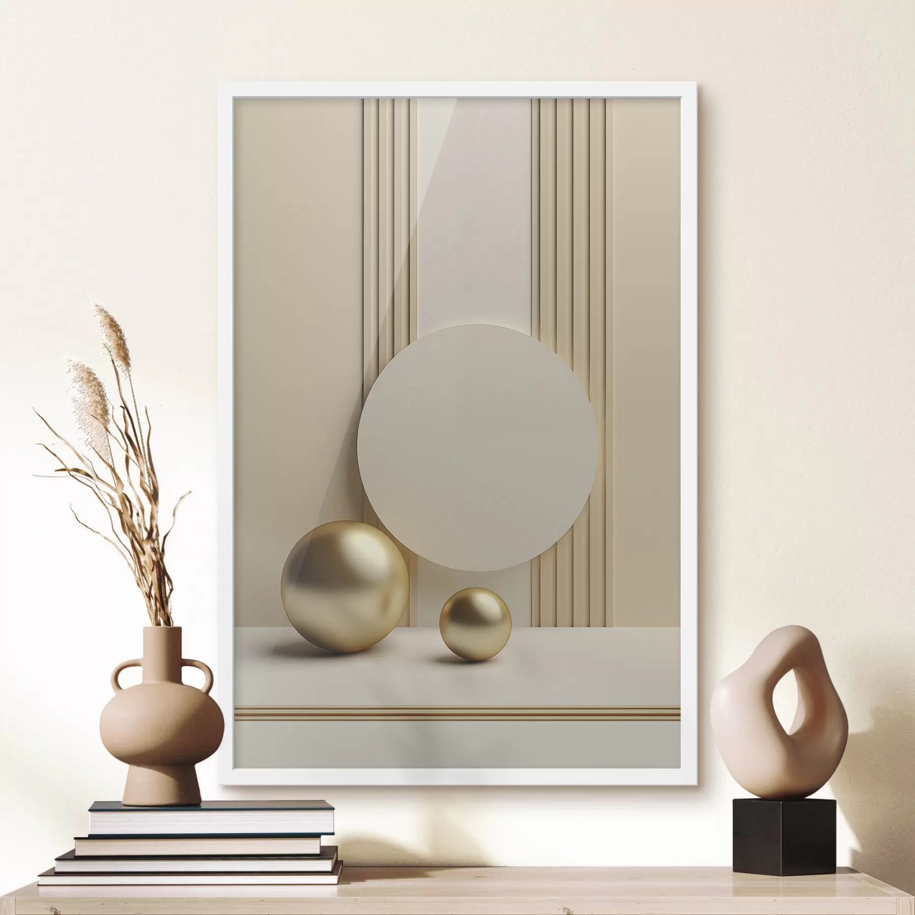 carta da parati Astratto beige arte moderna con linee verticali e sfere nr. f47872