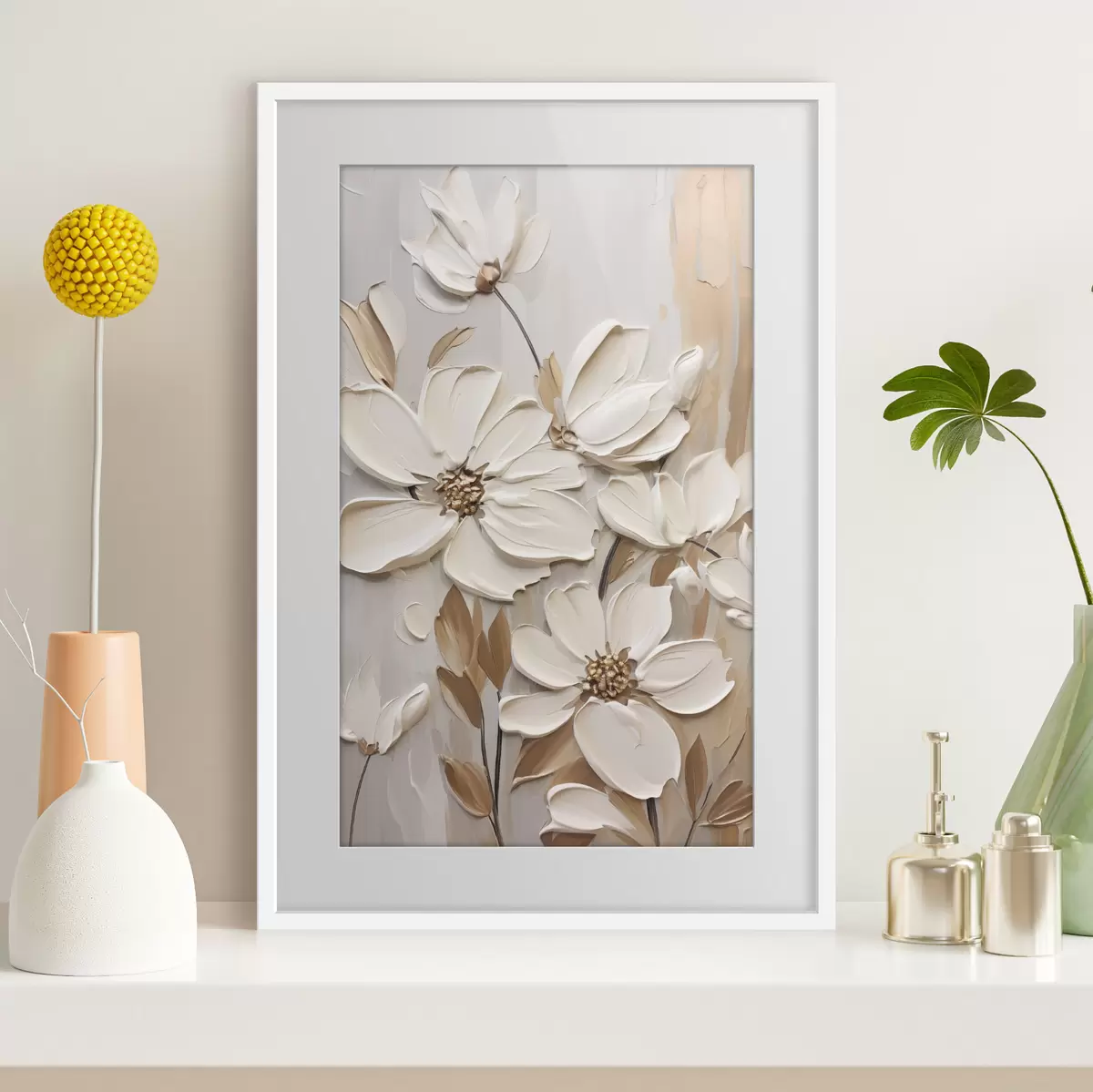 Poster Fiori bianchi in rilievo f47873