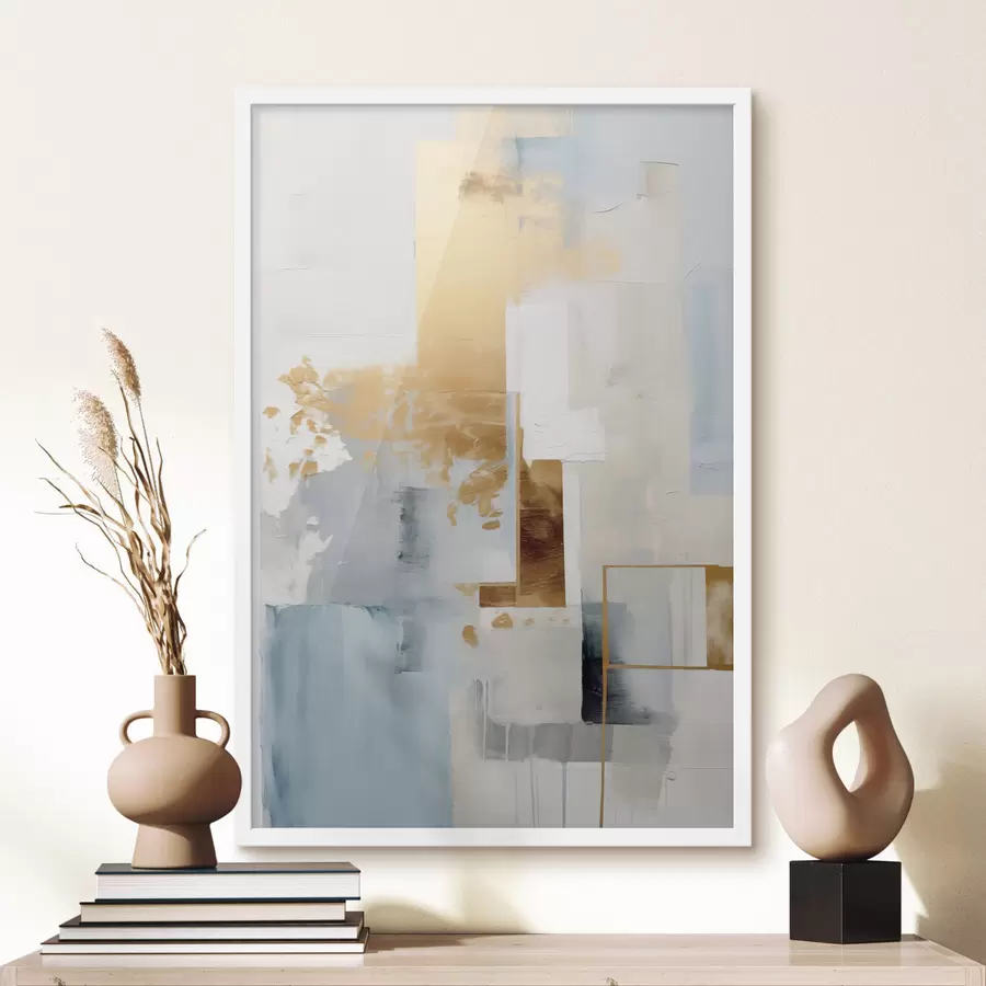 carta da parati Forme geometriche astratte con colori giallo, blu e bianco, composizione minimalista e materica nr. f47881