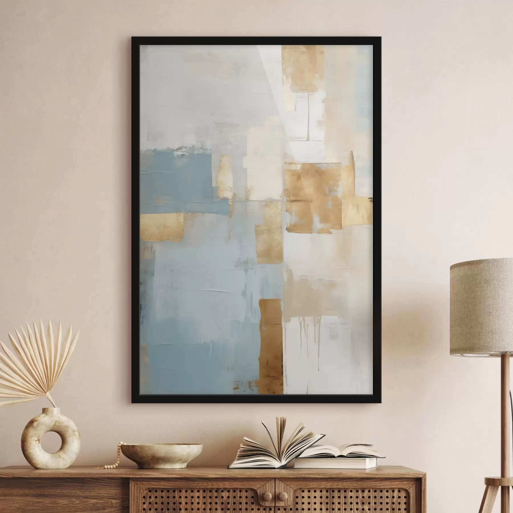 carta da parati Forme geometriche astratte con colori giallo, blu e bianco, composizione minimalista e materica nr. f47882