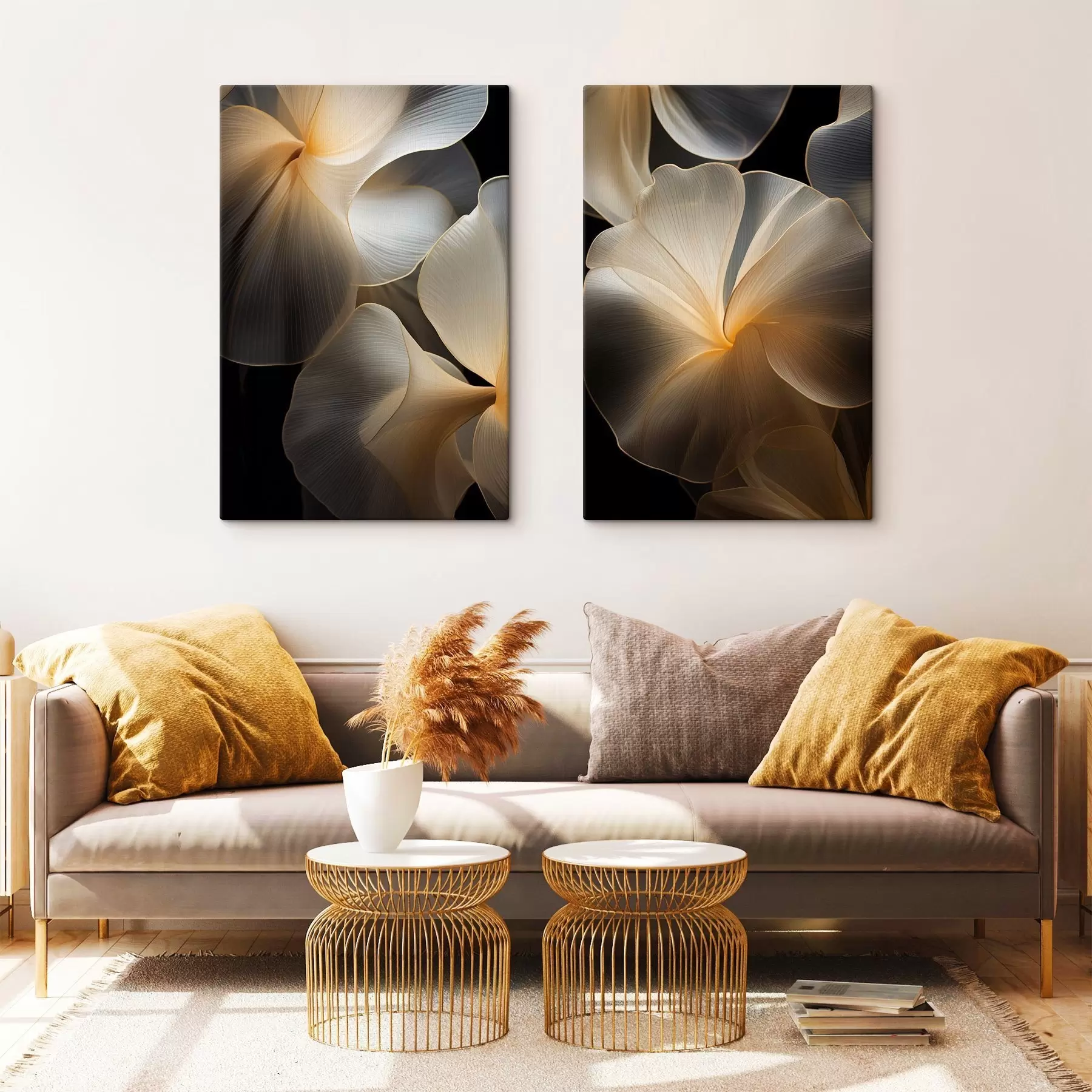 carta da parati Petali astratti fluidi e traslucidi con linee delicate, su sfondo scuro nr. m30050