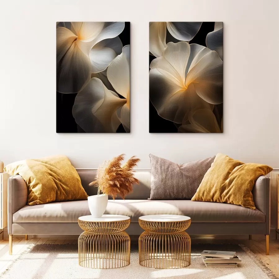 carta da parati Petali astratti fluidi e traslucidi con linee delicate, su sfondo scuro nr. m30050