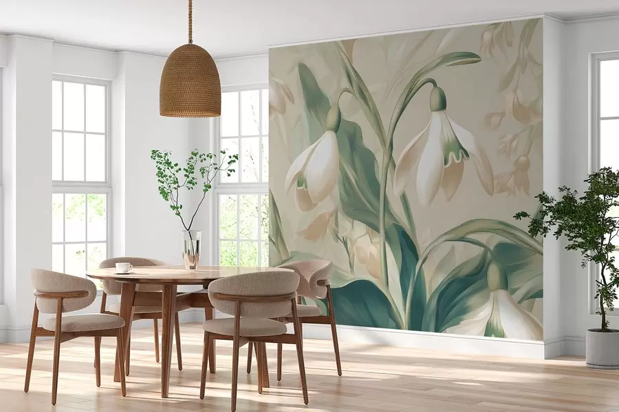 carta da parati bucaneve in fiore su sfondo beige nr. w05234