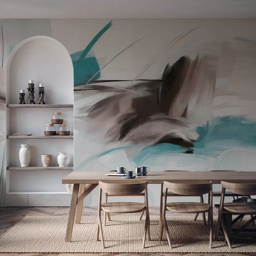 carta da parati Stile pittorico astratto con pennellate materiche marroni e blu nr. w09755v1