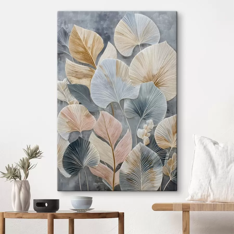 carta da parati Fogliame decorativo multicolore con texture pronunciata su sfondo scuro nr. s47964