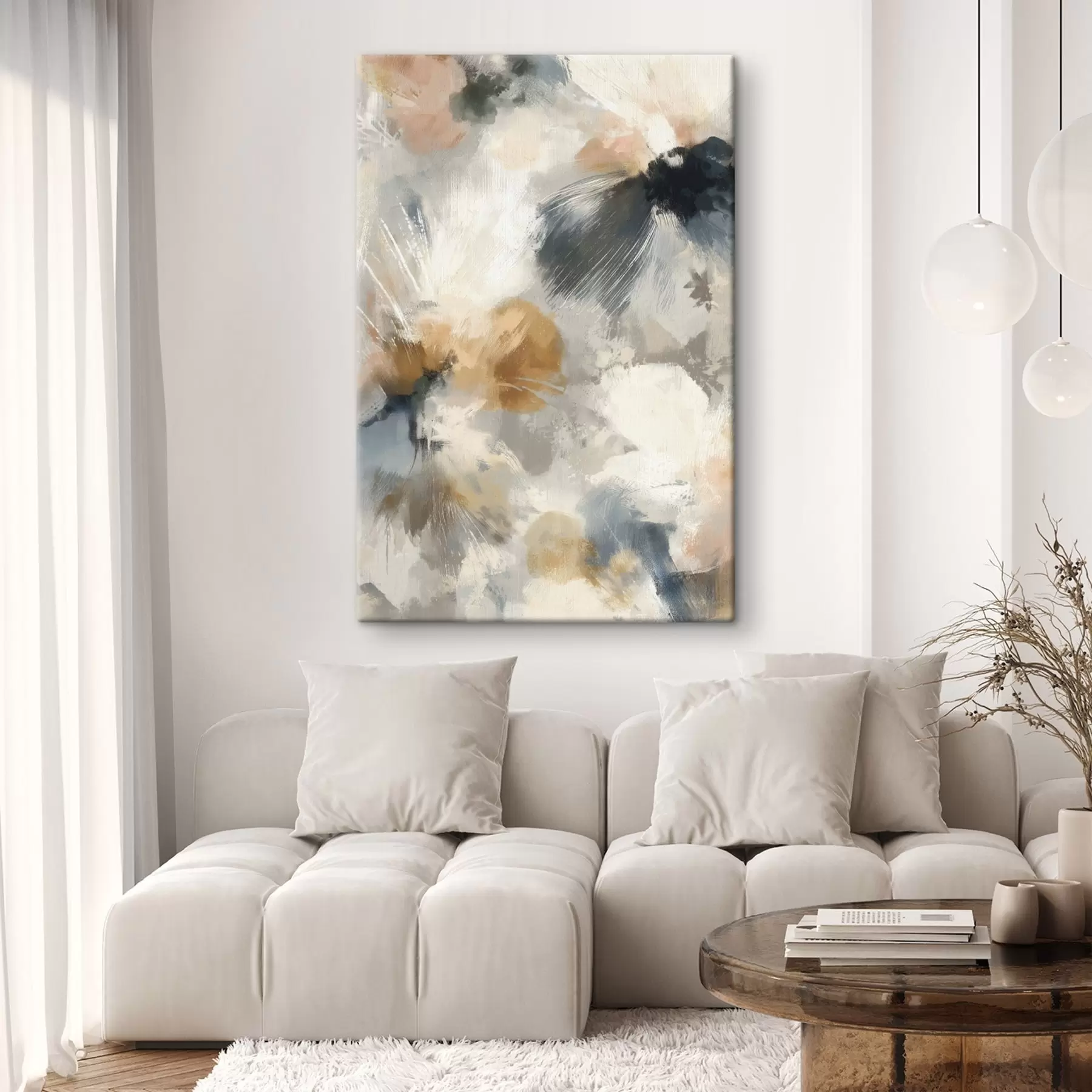 carta da parati Composizione artistica con fiori grandi e grafica lineare nr. s47971