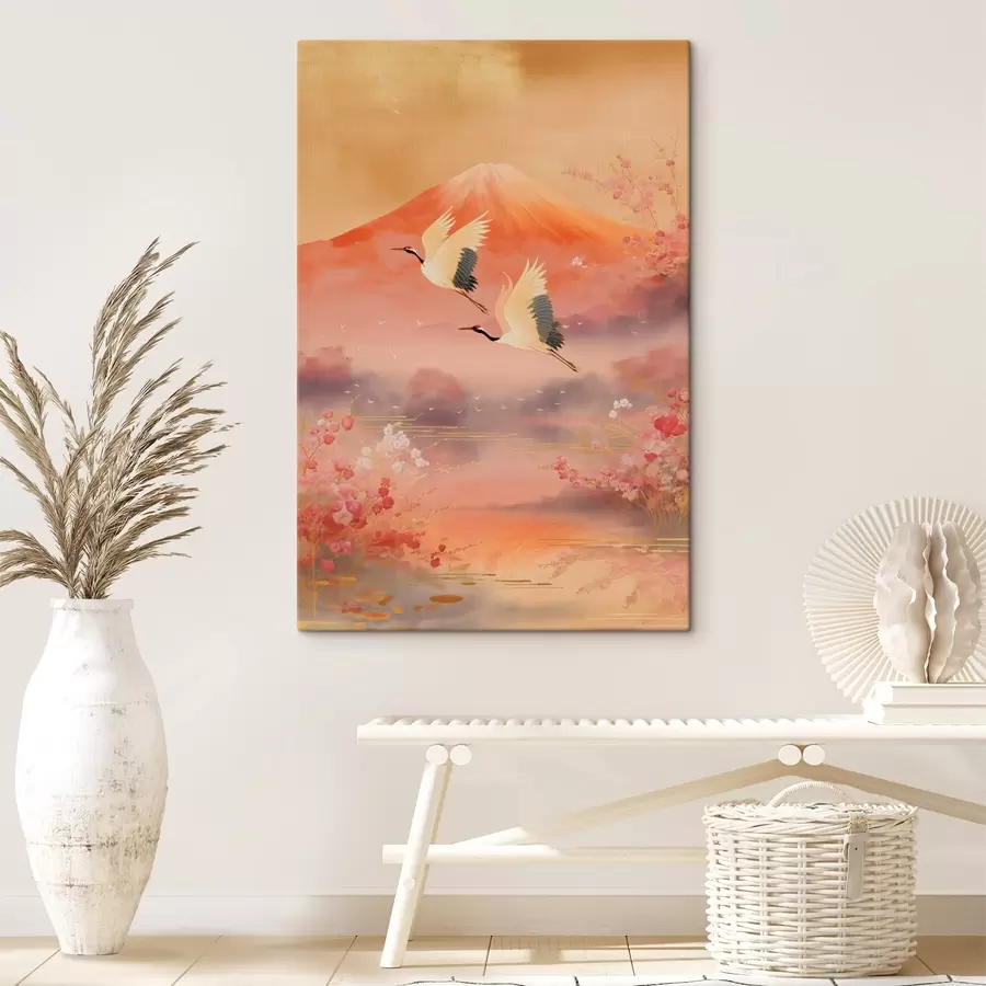 carta da parati Motivo tradizionale orientale con fiori di ciliegio e gru nr. s47991