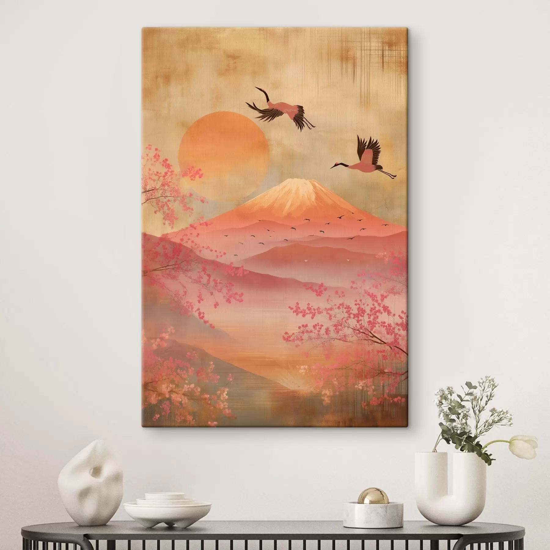 carta da parati Gru contro il sole e le montagne: illustrazione in stile arte digitale nr. s47992