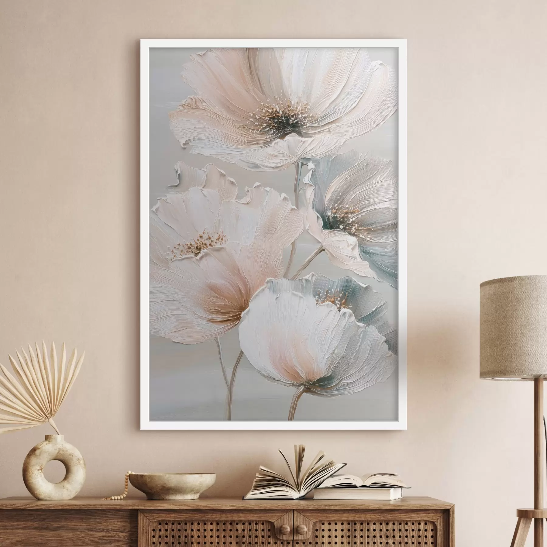 carta da parati Composizione floreale con pennellate materiche in una palette di colori beige-rosa nr. f47961