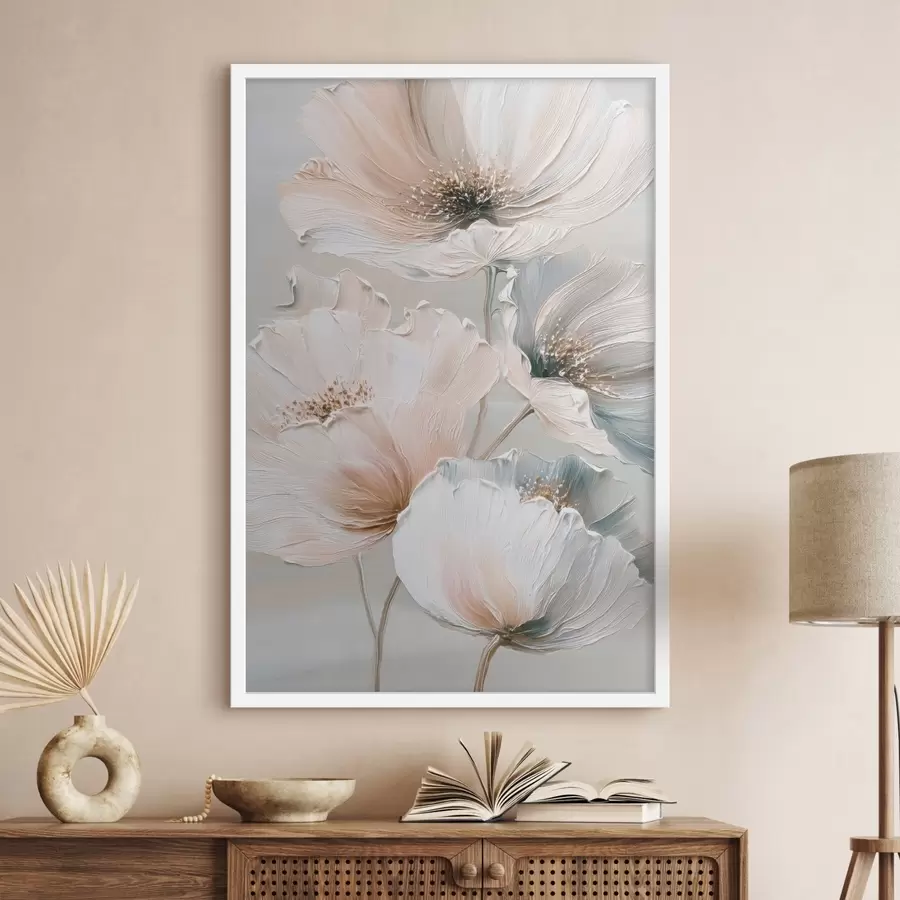 carta da parati Composizione floreale con pennellate materiche in una palette di colori beige-rosa nr. f47961