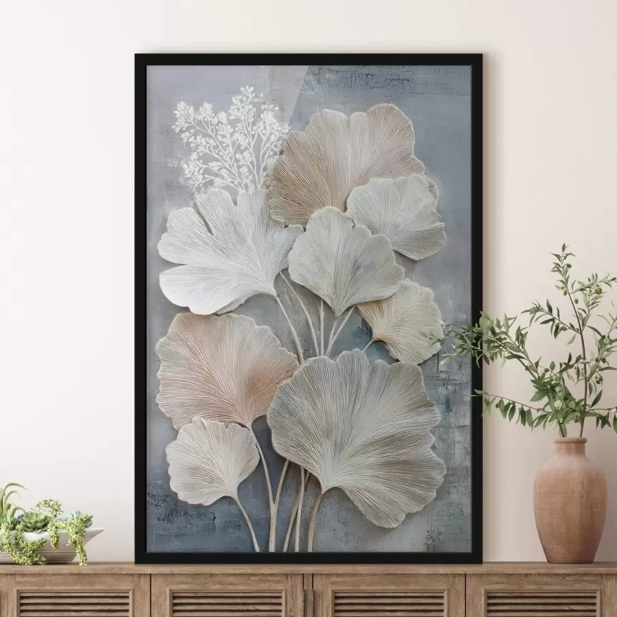 carta da parati Composizione floreale astratta in una palette di colori beige-blu nr. f47963