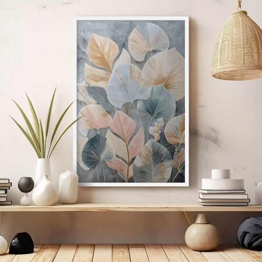 carta da parati Fogliame decorativo multicolore con texture pronunciata su sfondo scuro nr. f47964