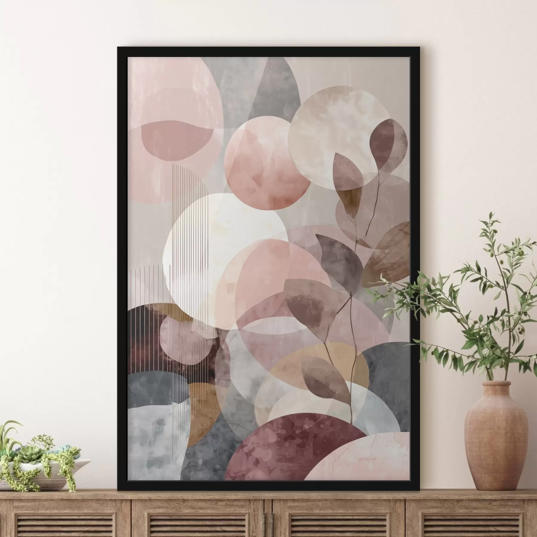 carta da parati Forme geometriche ed elementi botanici in uno stile moderno e minimalista nr. f47975