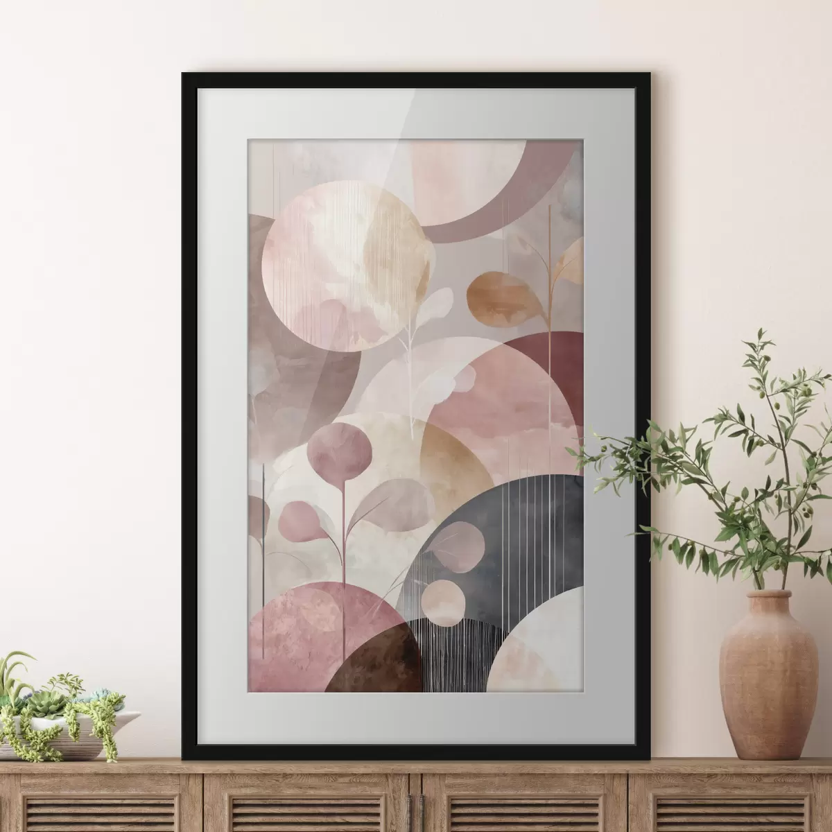 Poster Composizione di cerchi traslucidi e rami stilizzati f47978