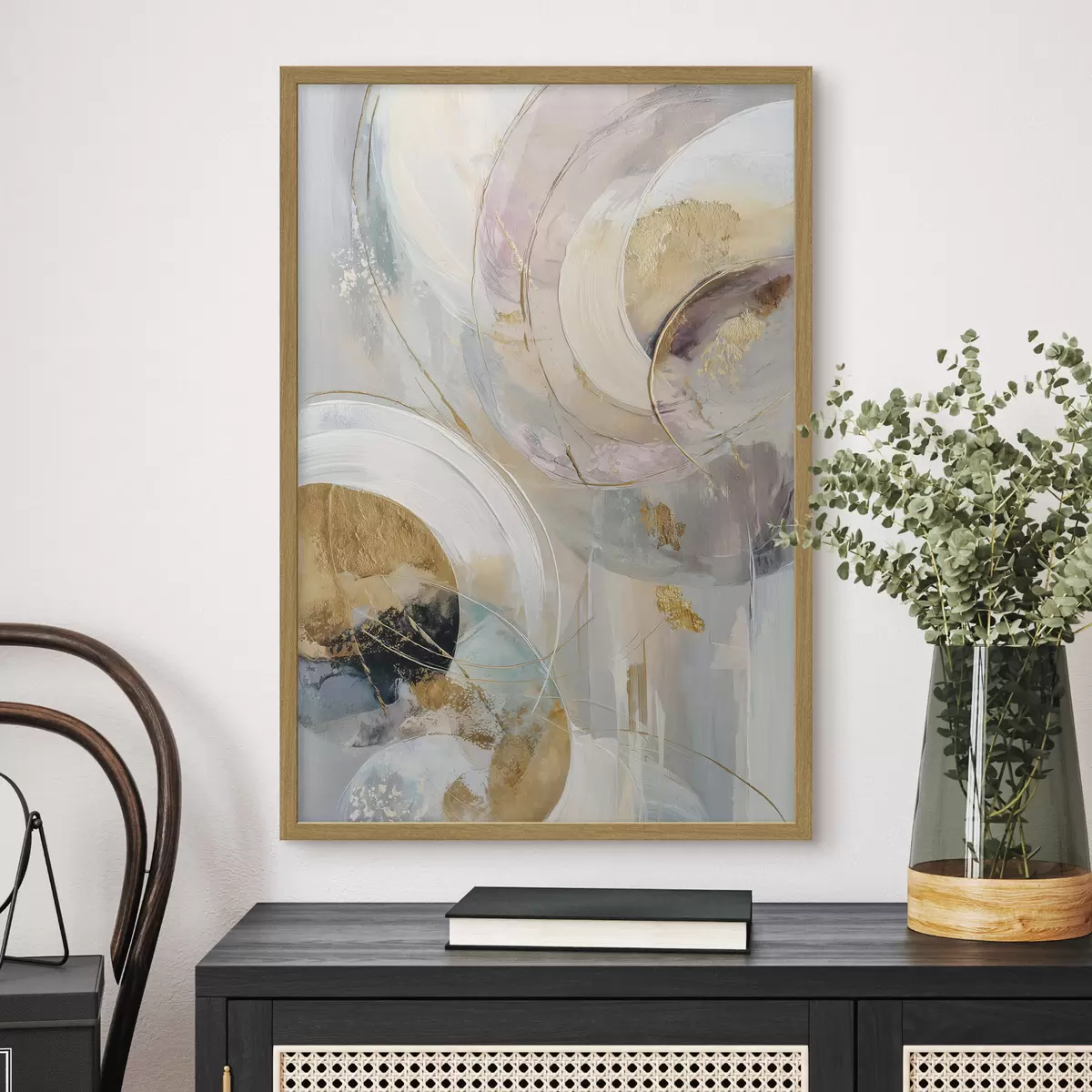 Poster Composizione con elementi circolari stratificati e pennellate f47983