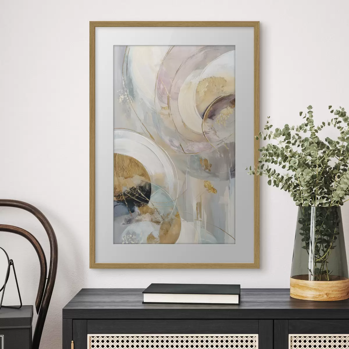 Poster Composizione con elementi circolari stratificati e pennellate f47983