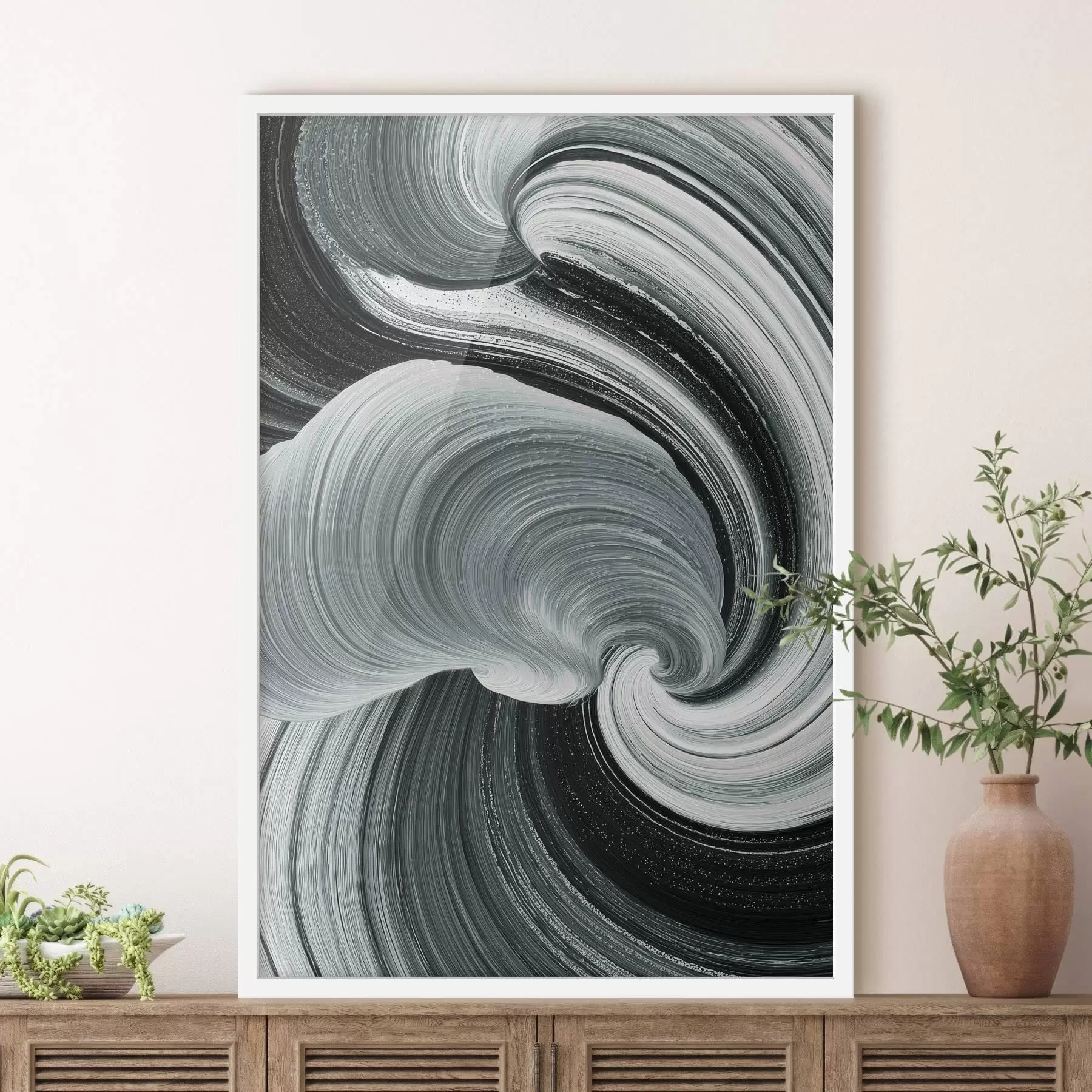 carta da parati Energia del movimento: astratto in bianco e nero in stile pittura a olio nr. f47990