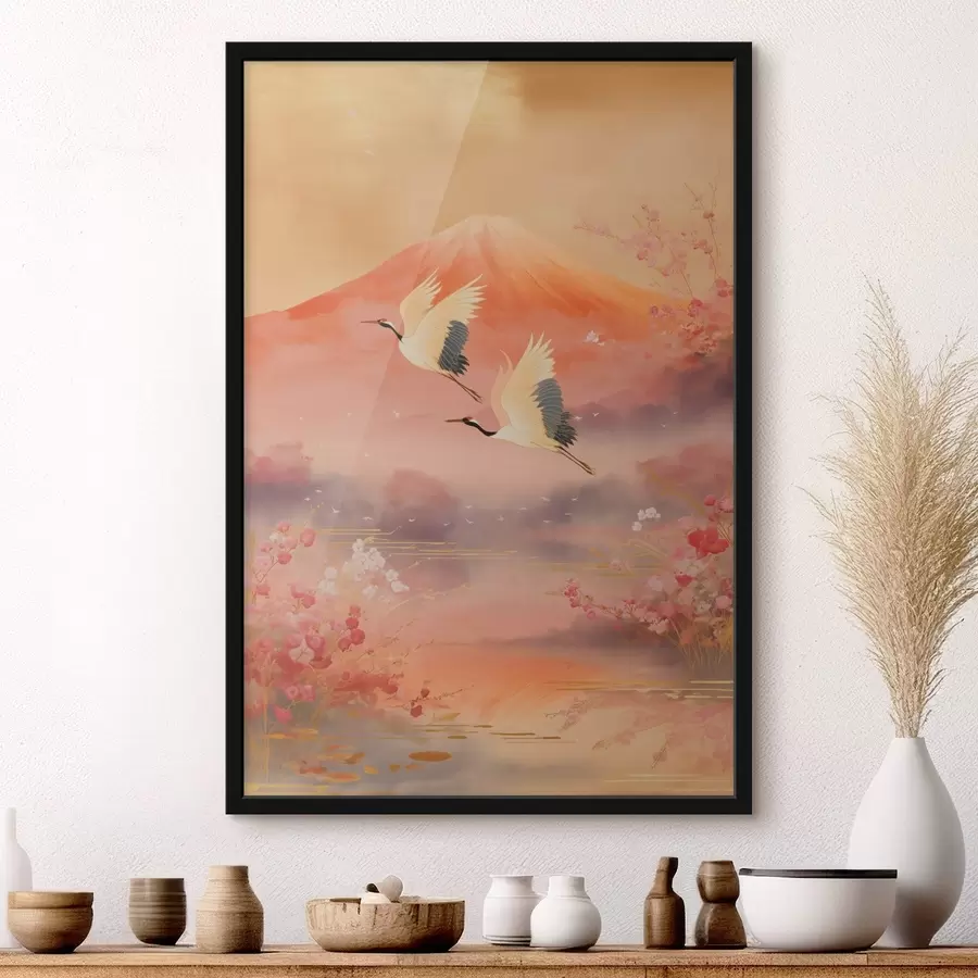 carta da parati Motivo tradizionale orientale con fiori di ciliegio e gru nr. f47991