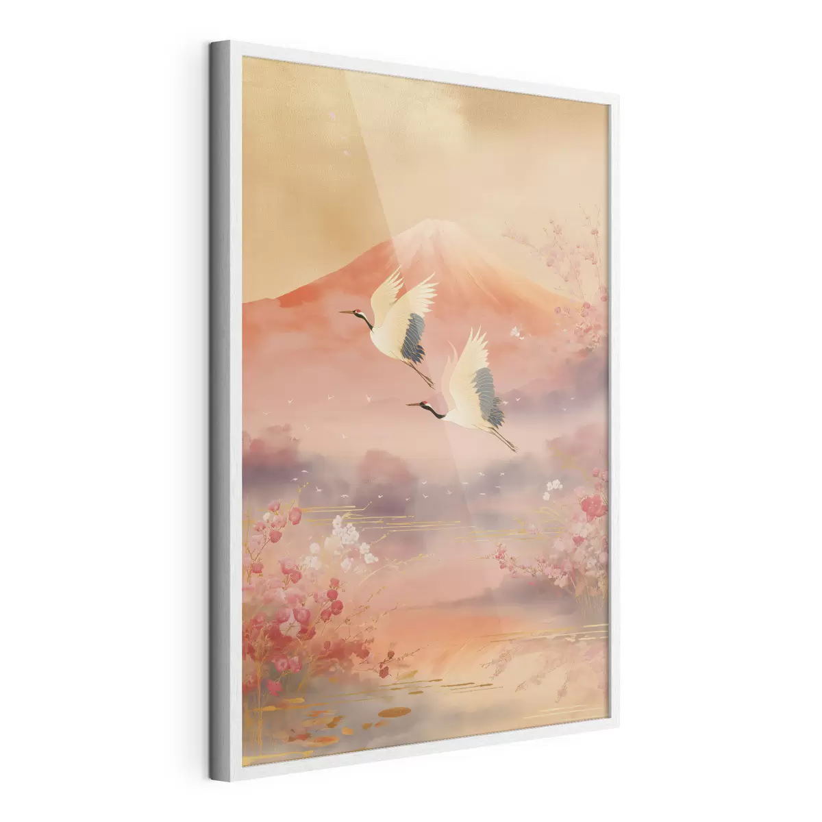 Poster Motivo tradizionale orientale con fiori di ciliegio e gru f47991