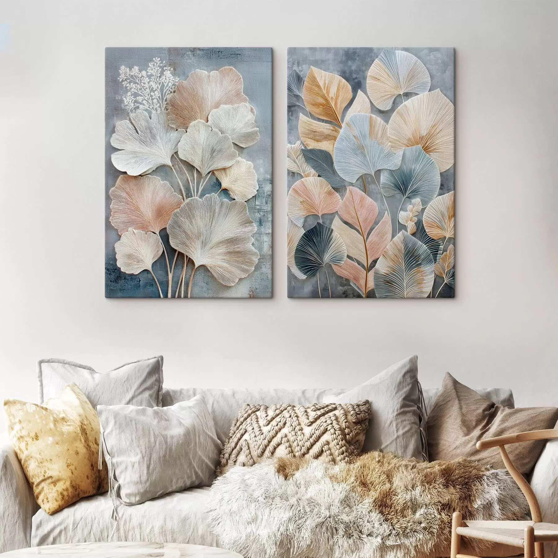 carta da parati Composizione astratta con fogliame decorativo in una palette di colori grigio-beige nr. m30030