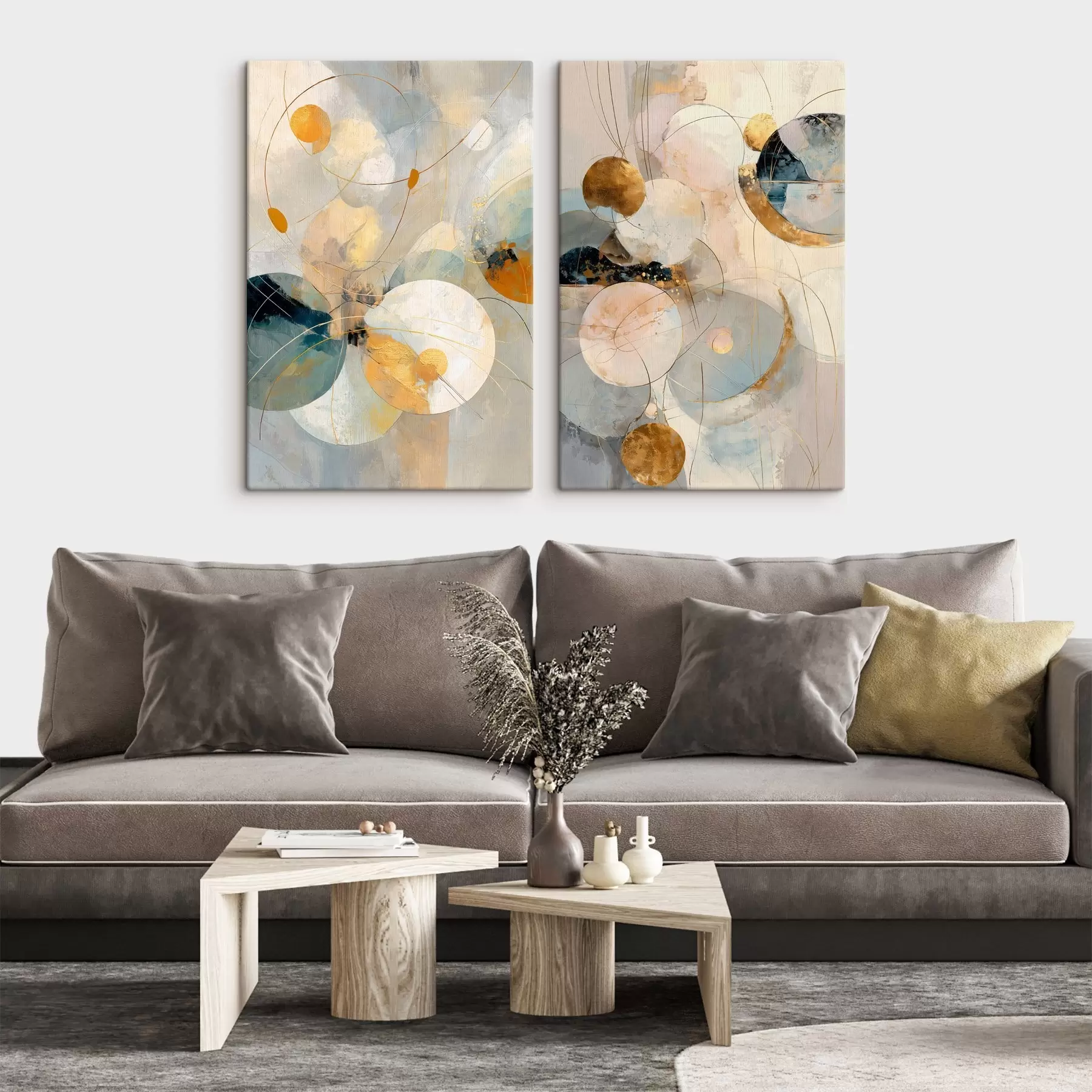 carta da parati Arte decorativa nei toni del blu-crema con un delicato effetto luminoso nr. m30039