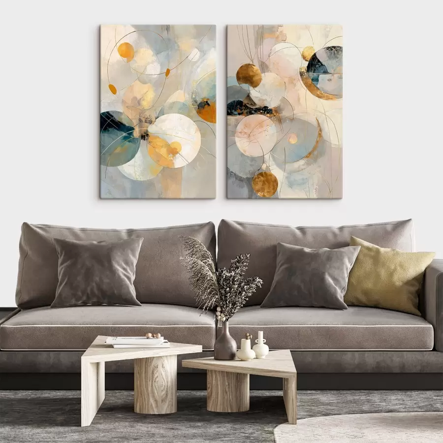 carta da parati Arte decorativa nei toni del blu-crema con un delicato effetto luminoso nr. m30039