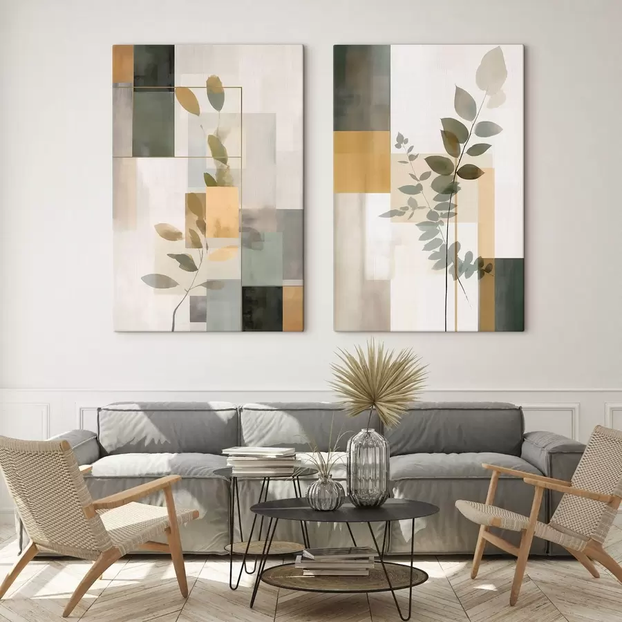 carta da parati Astrazione geometrica con rami di foglie nr. m30128