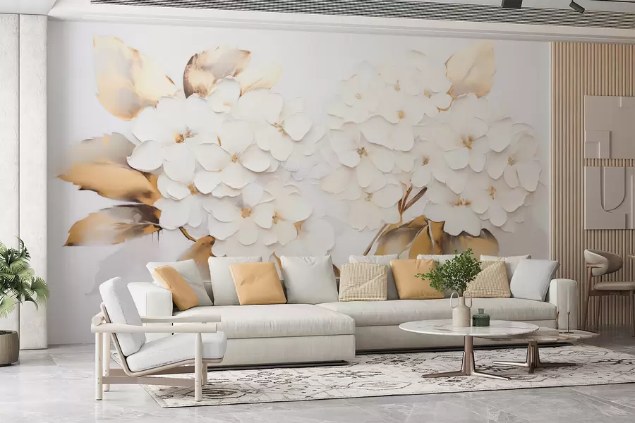 Carta da parati Floreale Lussuose ortensie con foglie gialle n. w09711